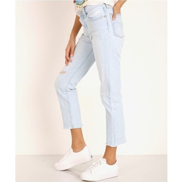 Levi's 501 Premium Denim Jeans Shout Out light wash raw hem size 27 x 26 - Picture 4 of 13